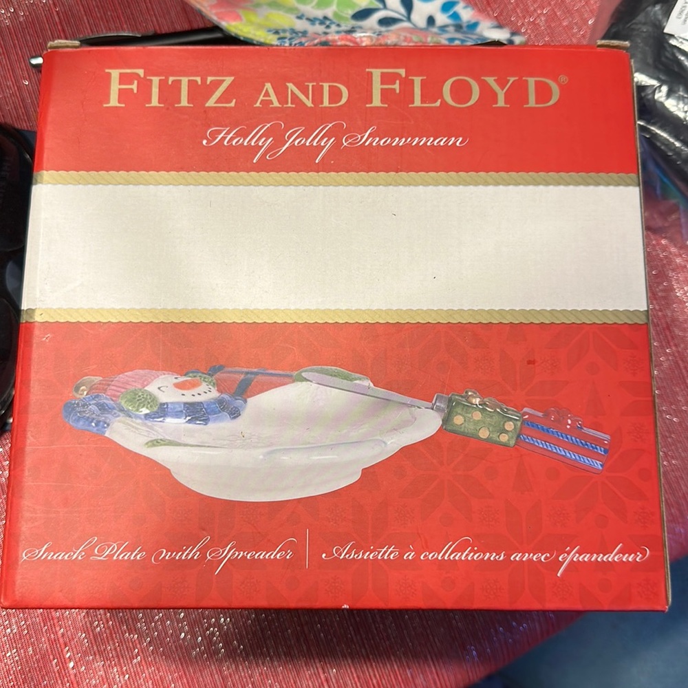 Fitz and Floyd Holly Jolly Snowman Snack Plate